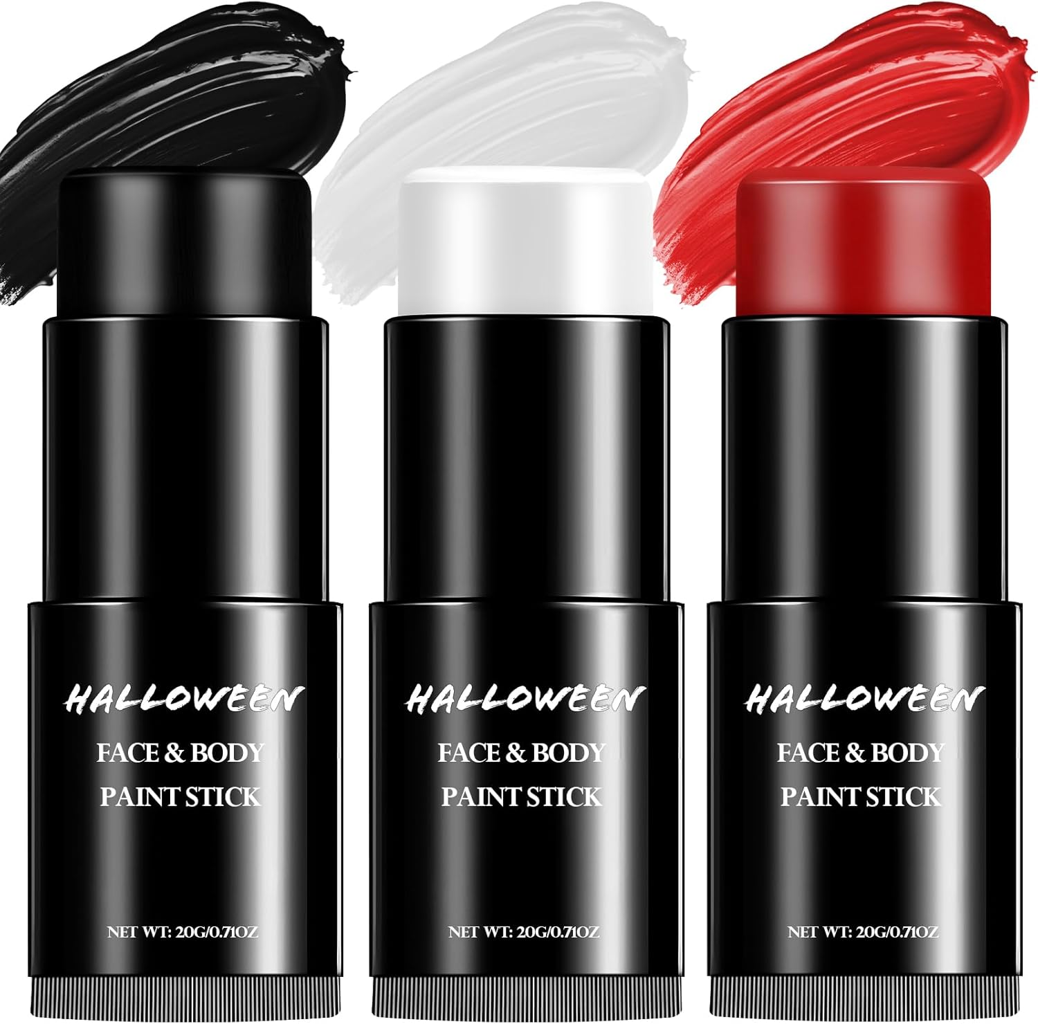 White Black Red Face Paint Pens - Halloween Makeup Stick Professional Kit Kids Adults, Face Paints Set for Zombie Skeleton Joker Clown, Body Painting Make up for Fancy Dress Festivals Waterproof 60g