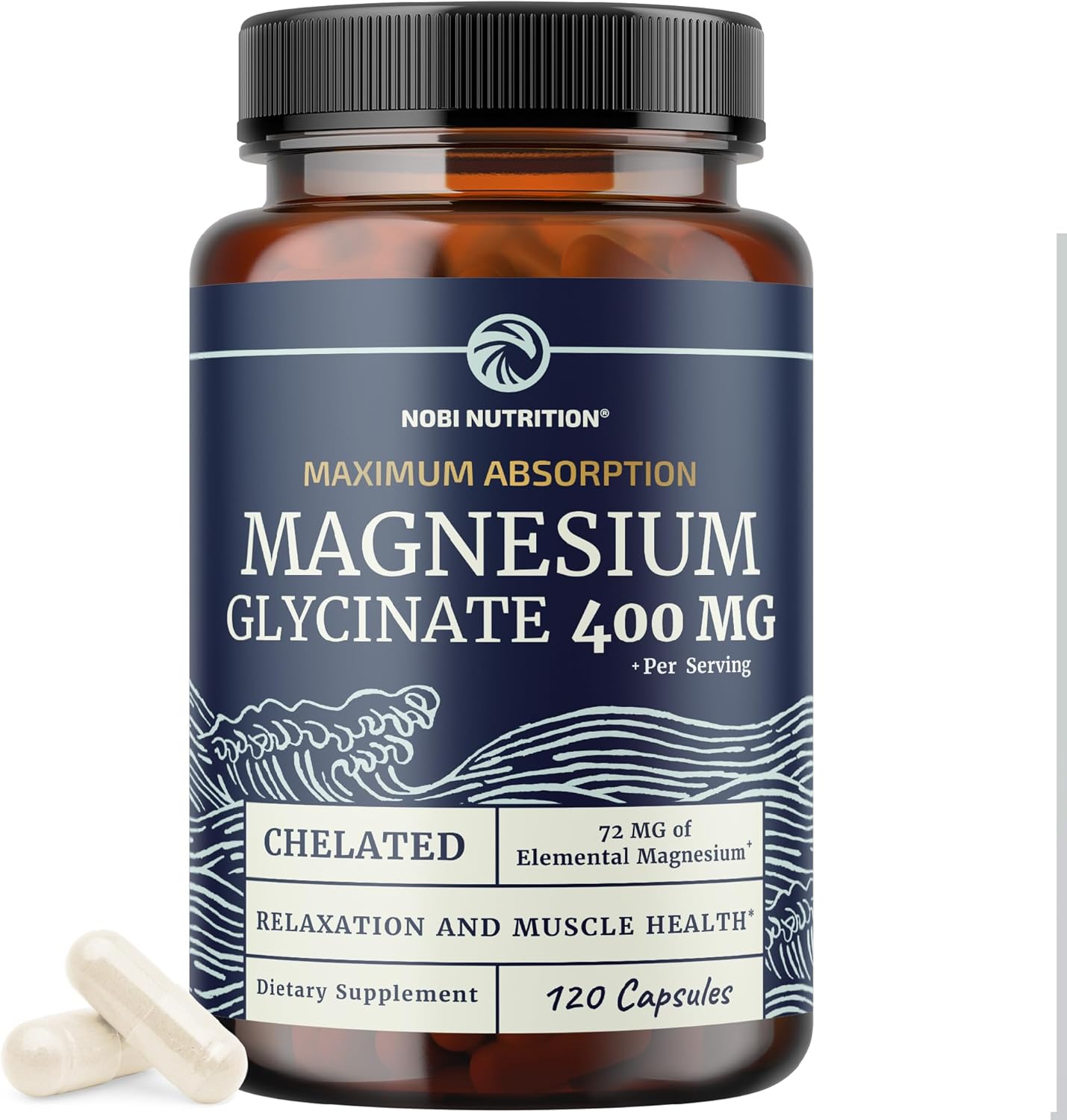 Magnesium Glycinate 400mg | High Absorption Formula for Sleep, Calm, Muscle Relaxation, Heart, Bone & Nerve Support for Women & Men | Chelated Magnesium Glycinate Supplement | 120 Ct (2 Month Supply)