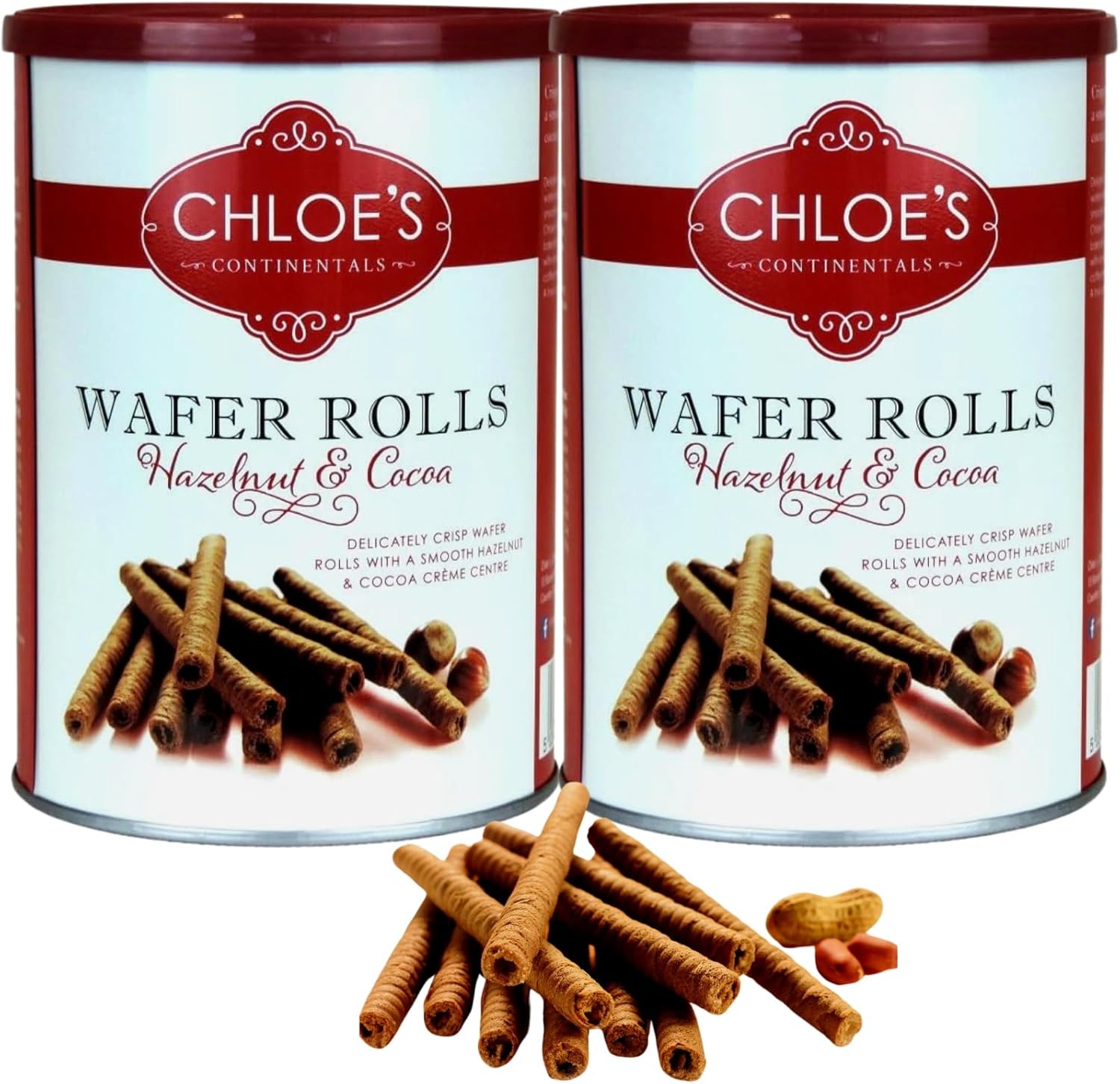 Wafer Rolls Multipack with 2 Pack of Chloe's Continental Wafer Rolls Hazelnut & Cocoa 400g | On the go Snacks | Suitable for Vegetarians