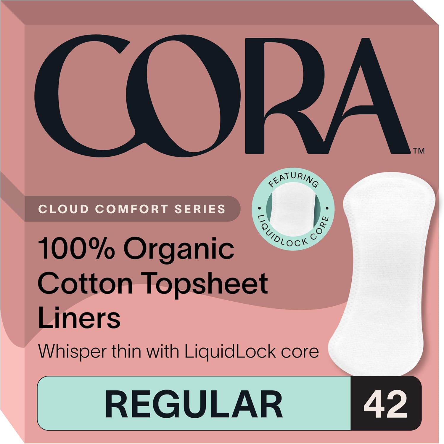 Cora 100% Organic Cotton Topsheet Period Liners (42 Regular Period Liners)