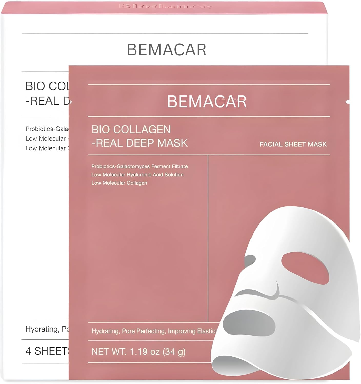 Real Deep Mask, Hydrating Overnight Hydrogel Mask, Pore Minimizing, Elasticity Improvement | Collagen Face Mask | Korean Skincare | 34g x4ea (Includes Bemacar Skincare Guide)