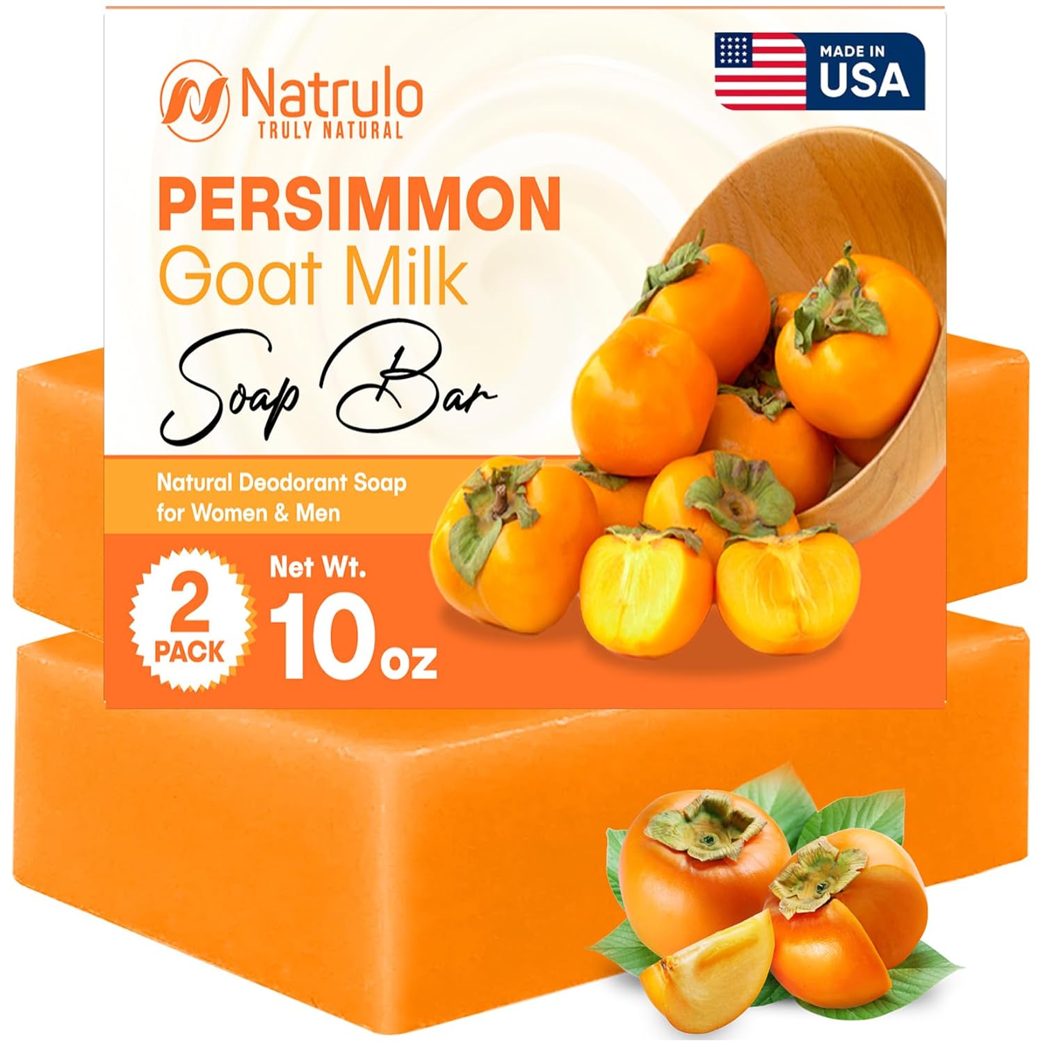 Persimmon Soap Bar for Body Odor Control – Purifying Deodorizing Body Wash with Goat Milk for Eliminating Body Odor – Great for Skin Brightening, Natural Deodorant Soap for Men & Women