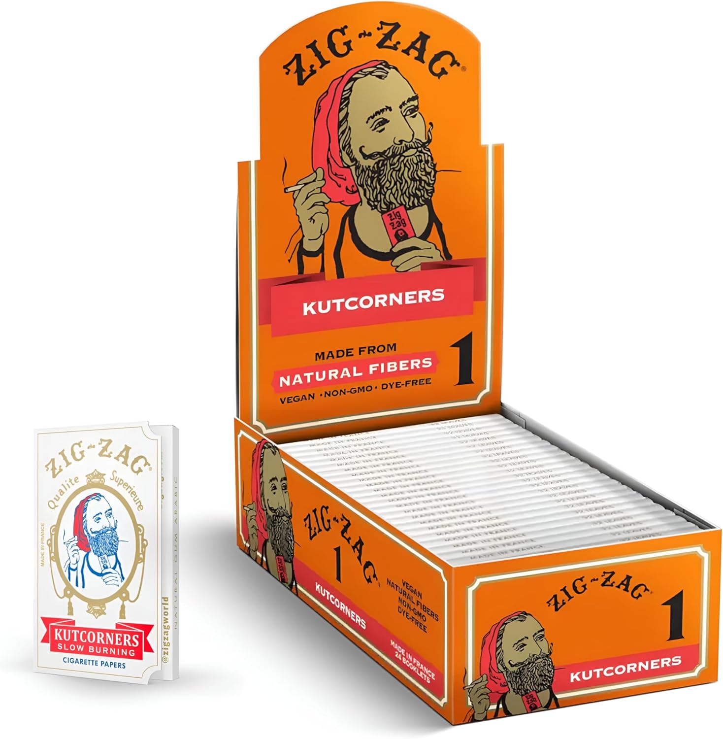 ZIG-ZAG Rolling Papers Original Kutcorner - 70mm - 24 Pack - Easy to Use, Natural Gum Arabic, Slow Burning