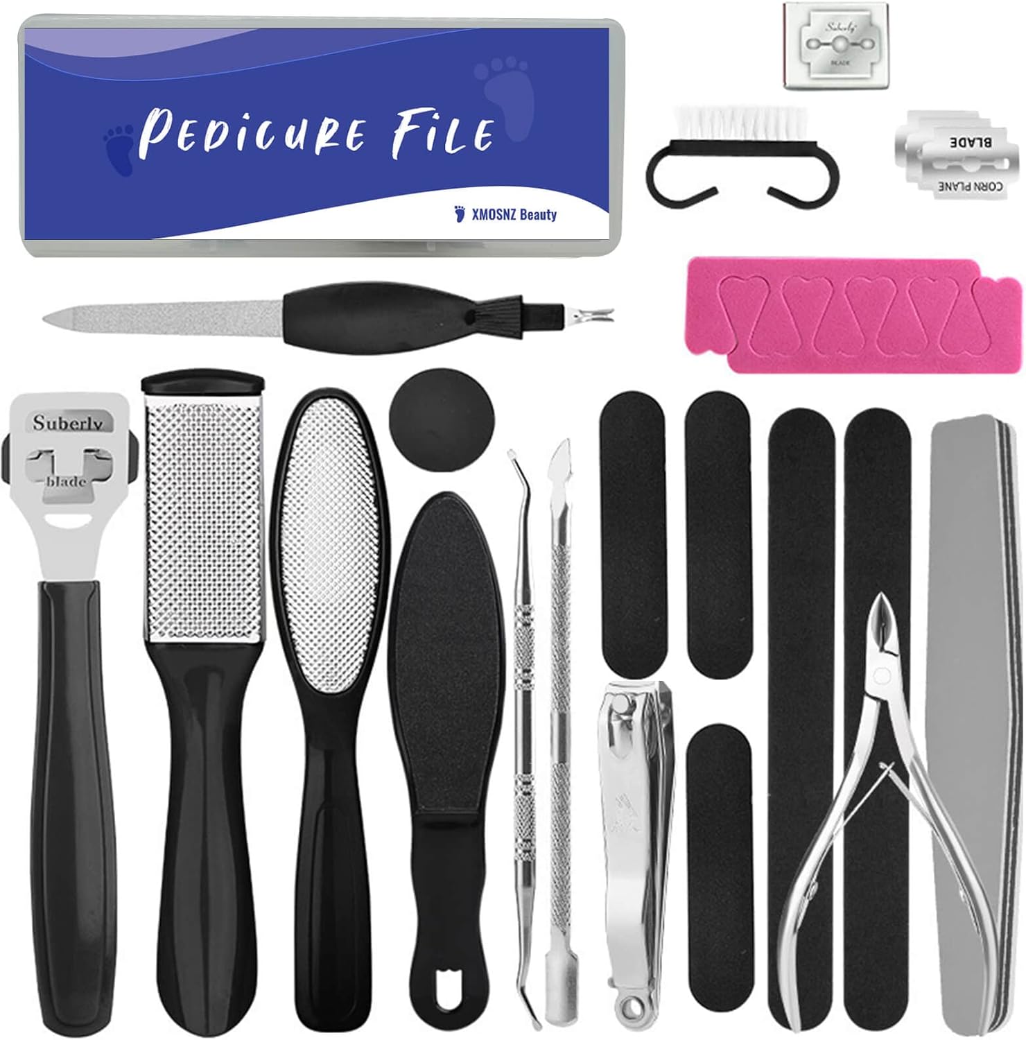 XMOSNZ Pedicure Kit Professional Foot Scrubber Pedicure Tools Set, Stainless Steel Foot Care Tools Foot File Rasp Foot Dead Skin Remover Foot Spa for Men Women Gift