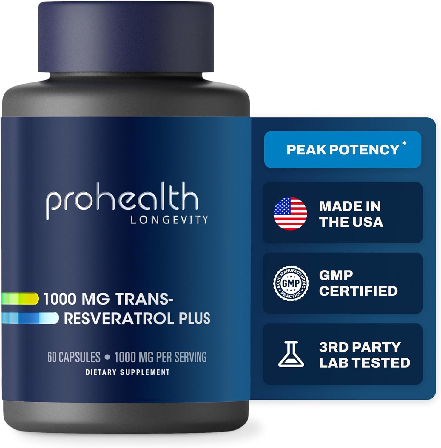 ProHealth Resveratrol 1000mg | Pure Trans-Resveratrol | Plus Quercetin, Red Wine & Green Tea Extract | Clinically Studied to Support Cellular Health, Memory, Healthy Aging | 60 Capsules