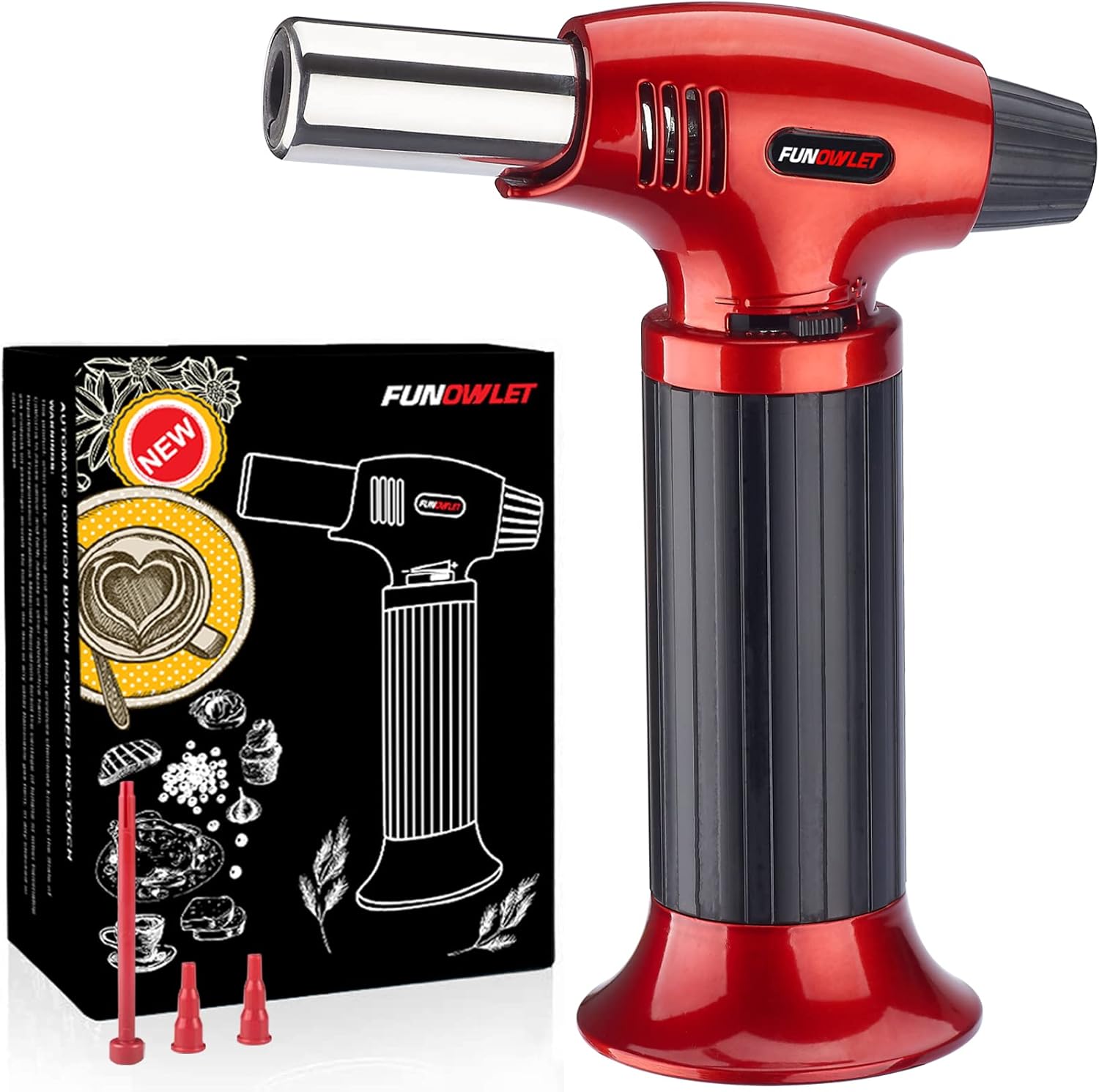 FunOwlet Butane Torch Lighter, Refillable Kitchen Blow Lighters, Culinary Cooking Torches with Safety Lock and Adjustable Flame for Desserts, Creme Brulee, BBQ, and Baking - Butane Gas Not Included