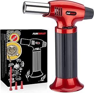 FunOwlet Butane Torch Lighter, Refillable Kitchen Blow Lighters, Culinary Cooking Torches with Safety Lock and Adjustable Flame for Desserts, Creme Brulee, BBQ, and Baking - Butane Gas Not Included