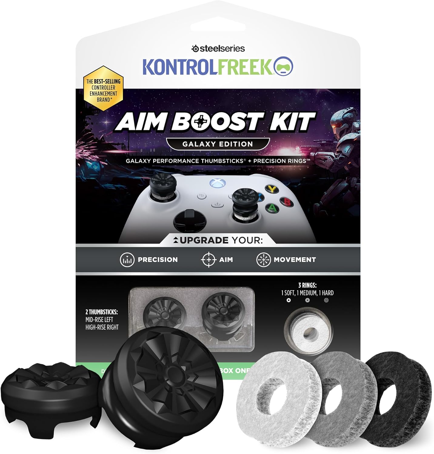 KontrolFreek Aim Boost Kit for Xbox One and Xbox Series X Controller | Includes Performance Thumbsticks and Precision Rings | Black Galaxy Edition
