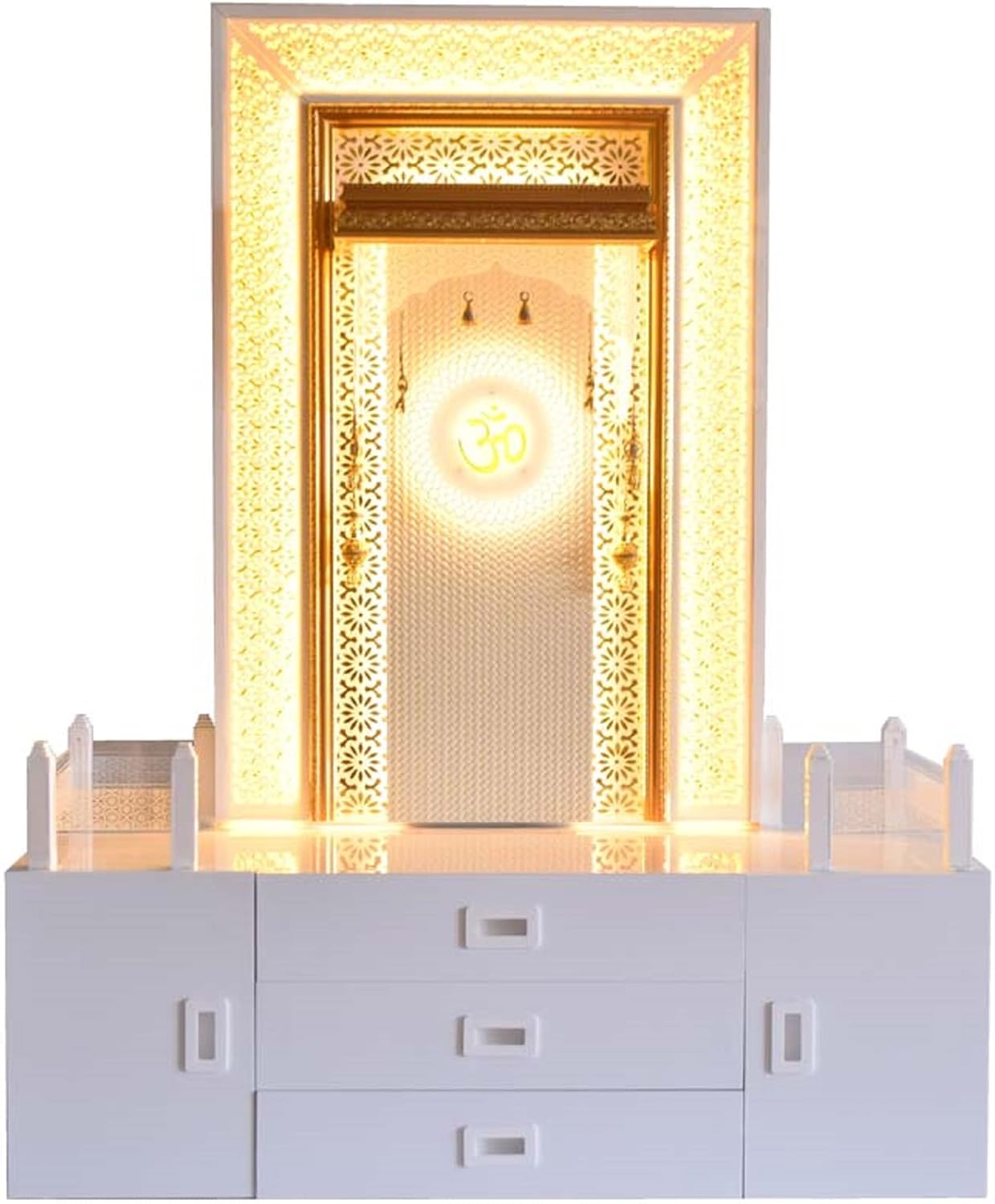Aakrati Devyom Pooja MANDIR for Home Decorative Home Temple with Extra Storage and LED Lighting Size (L X B X H - in Inches) : 48.00 X 18.00 X 60.00