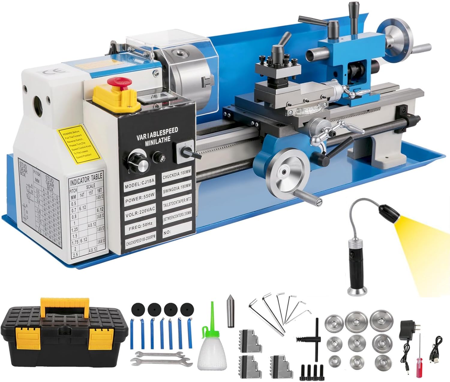 Mini Lathe Machine, Upgraded 7"x 14" Metal Lathe, 550W Variable Speed 0-2500 RPM Benchtop Lathes with LED Screen, 3-Jaw Chuck for Metal Turning Drilling
