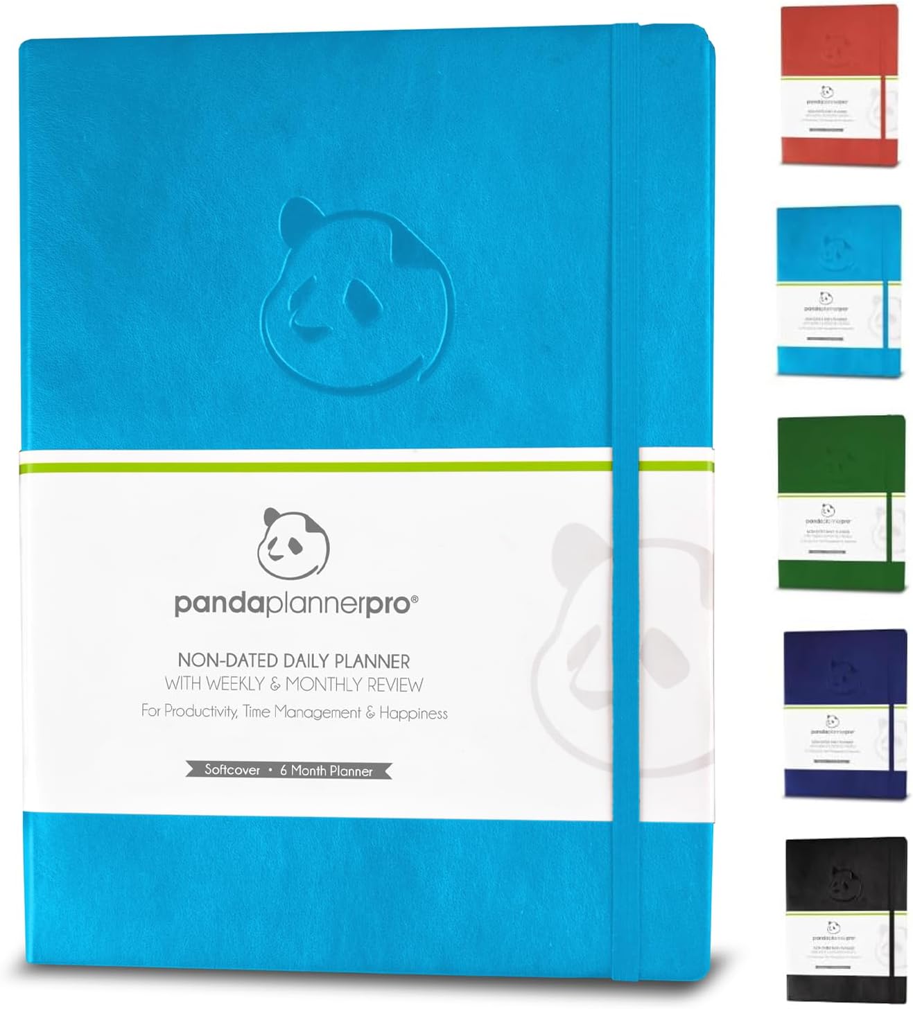 Panda Planner Pro Daily Planner - Undated 6-Month Happiness & Productivity Planner – Daily Journal with Soft Cover for Goal Setting, Gratitude, To-Do List & Habit Tracker – 8.5" x 11" (Cyan)