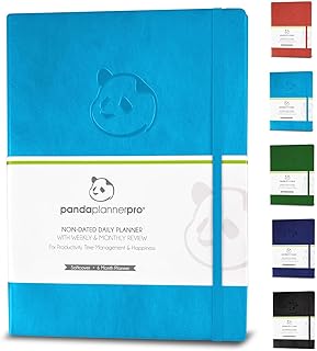 Panda Planner Pro Daily Planner - Undated 6-Month Happiness & Productivity Planner – Daily Journal with Soft Cover for Goal Setting, Gratitude, To-Do List & Habit Tracker – 8.5" x 11" (Cyan)