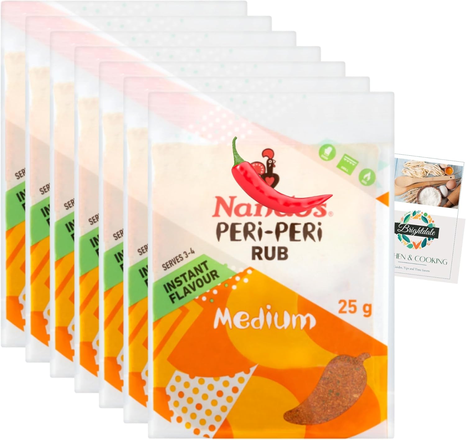 Peri Peri Seasoning Bundle with Nandos Peri Rub Medium 25g 6 Pack + Brightdale Kitchen Booklet