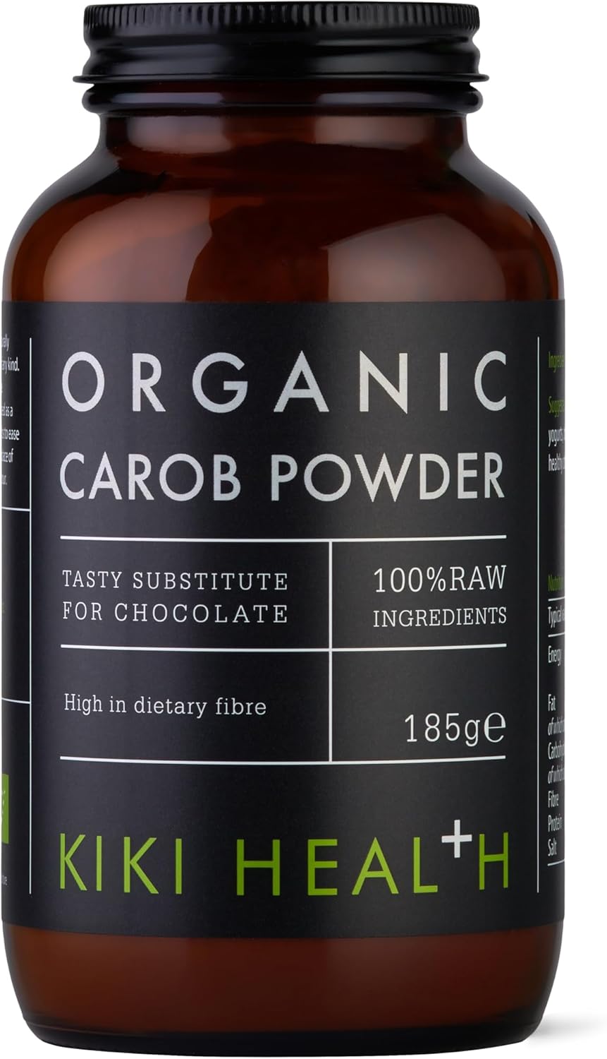 KIKI Health Organic RAW Carob Powder | Non GMO Gluten-Free Vegan Powder | Antioxidant Rich Superfood Perfect Chocolate Flavour Powder to Support Digestion | Antioxidant | Caffeine-Free - 185g