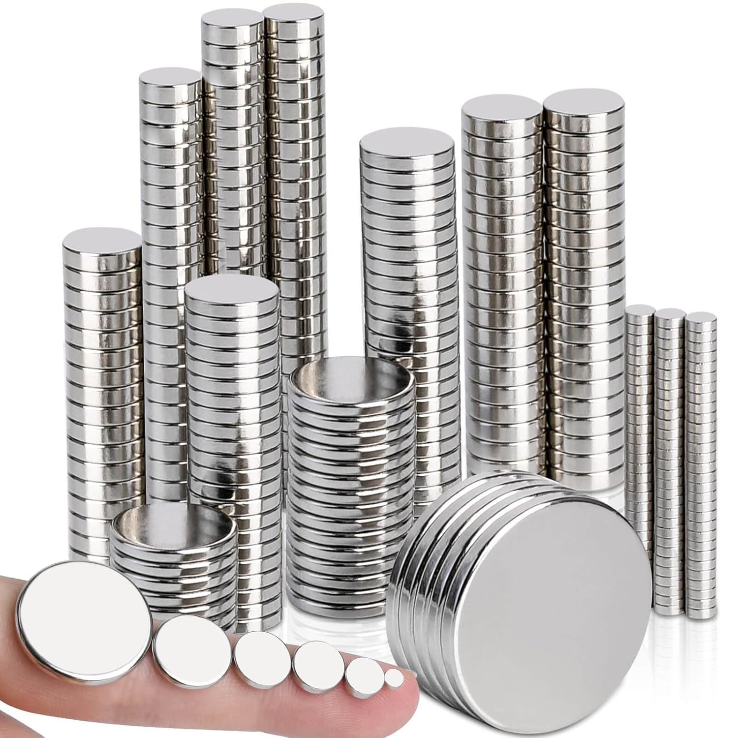 Neodymium Disc Magnets, 6 Different Size Round Rare Earth Magnets 198Pcs