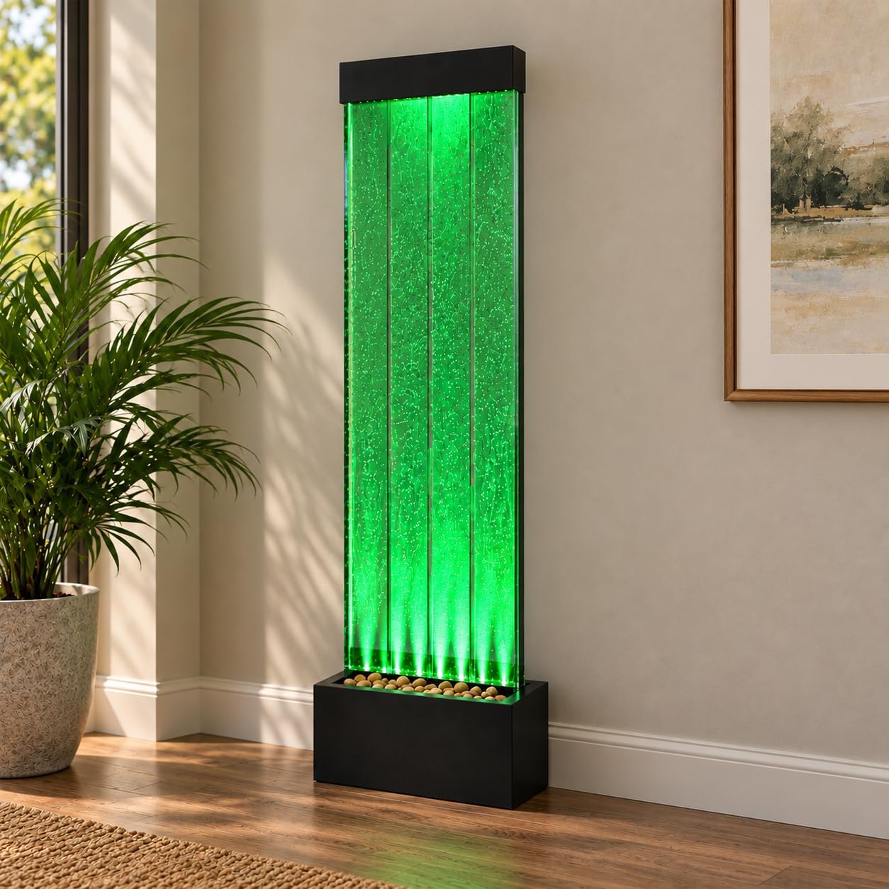Alpine Corporation 72" Tall Indoor Floor Bubble Wall Fountain with Remote and Color-Changing LED Lights, Decorative Water Feature for Home or Office, Black