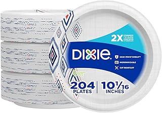 Dixie Large Paper Plates, 10 Inch, 204 Count, 2X Stronger*, Microwave-Safe, Soak-Proof, Cut Resistant, Disposable Plates For Everyday Breakfast, Lunch, & Dinner Meals