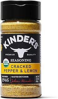 Kinder's Organic Cracked Pepper and Lemon, Premium Quality Seasoning, MSG Free and USDA Certified Organic, 3.5 oz