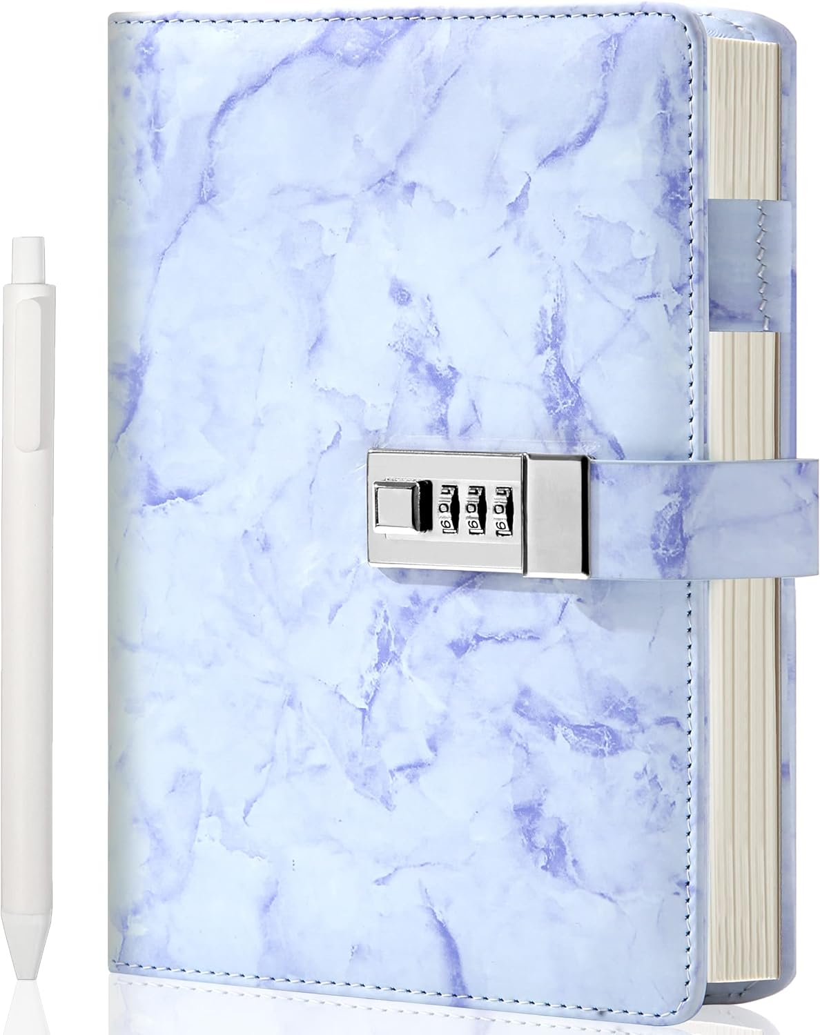 CAGIE Diary with Lock for Girls and Women, A5 Journal with Lock for 8 10 11 12 14 16 Year Old Girls Gifts Presents, 192 Pages Waterproof Journal for Girls Ages 8-12 with Pen Marble Diary, Purple