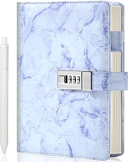 CAGIE Diary with Lock for Girls and Women, A5 Journal with Lock for 8 10 11 12 14 16 Year Old Girls Gifts Presents, 192 Pages Waterproof Journal for Girls Ages 8-12 with Pen Marble Diary, Purple