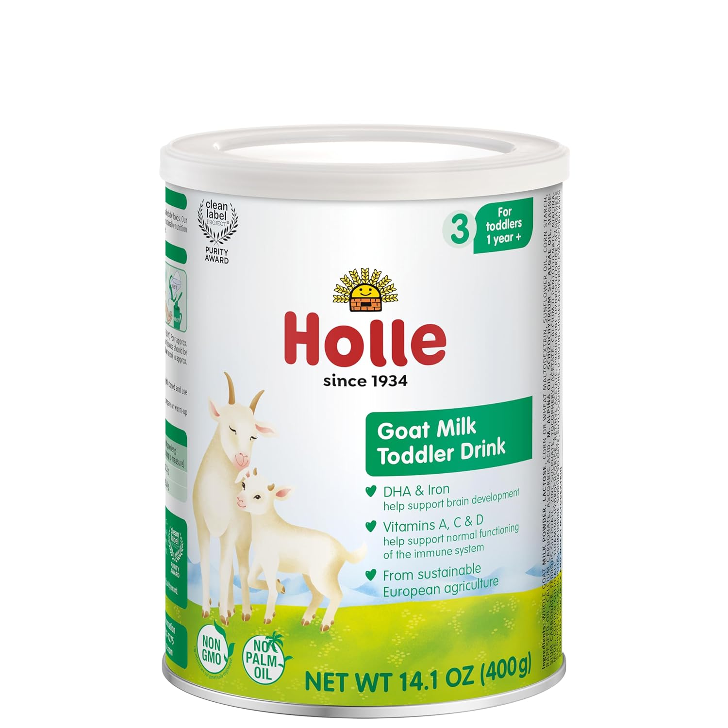 Holle Goat Toddler Nutritional Drink, Non-GMO Whole Goat Milk-Based Gentle Formula, for Kids 12-36 Months, 14 oz