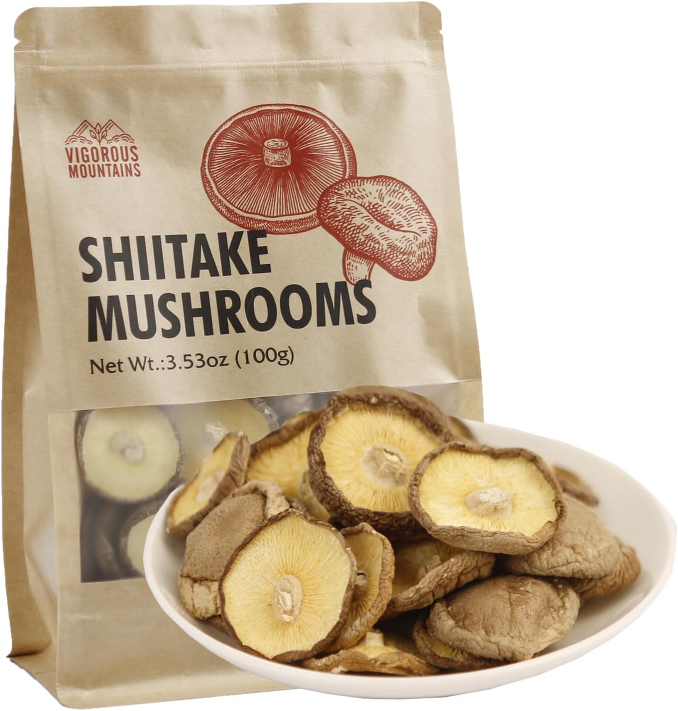 VIGOROUS MOUNTAINS Dried Shiitake Mushrooms for Cooking, Pure Aroma Thin Cap Without Stem, Rehydrate Quickly, Soft Texture Gourmet Dried Mushrooms Shiitake 100g