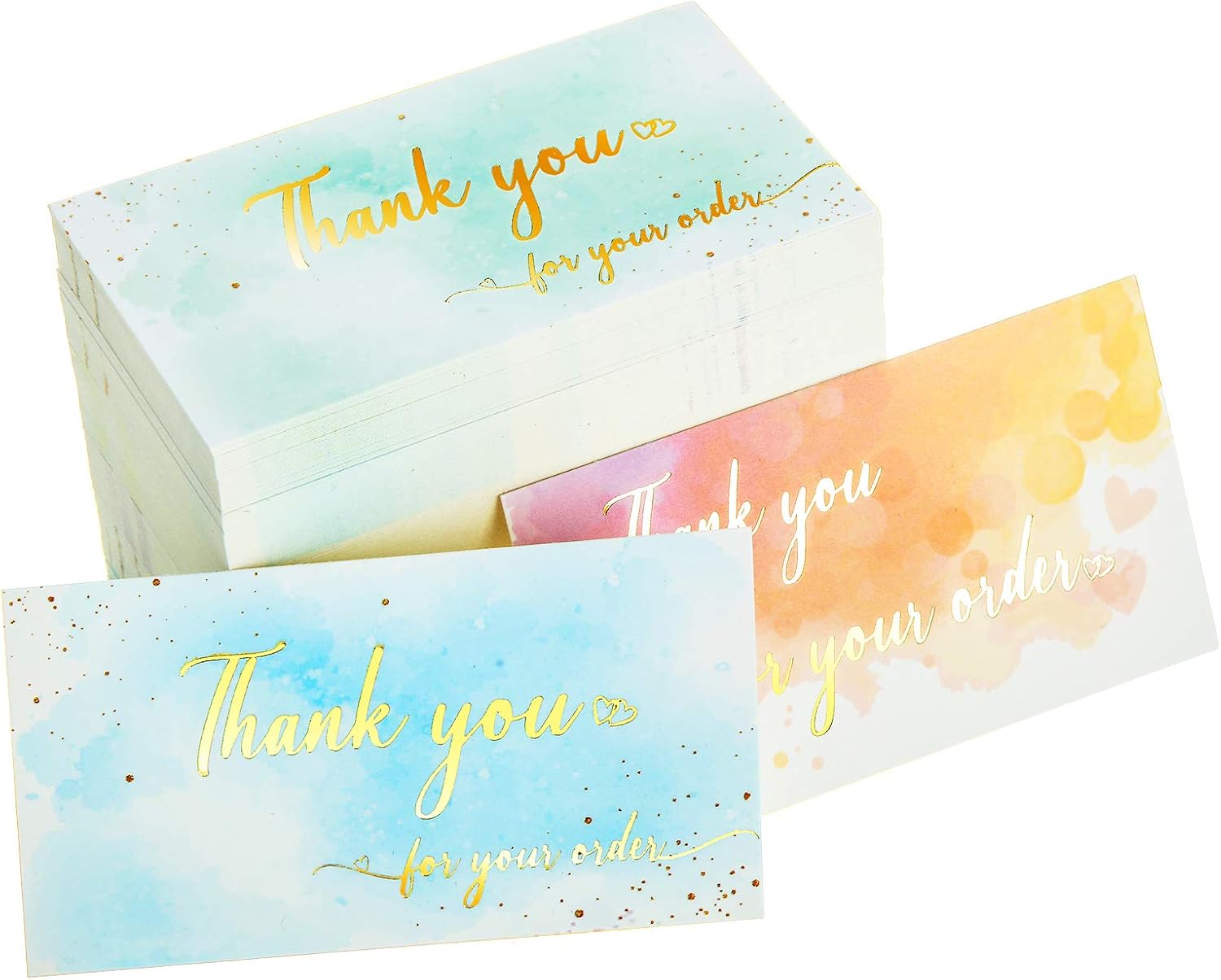300 Pieces Thank You For Your Order Business Cards Watercolor Support Small Business Customer Thank You Cards Gold Foil Appreciation Note Cards for Online or Retail Stores Handmade Goods