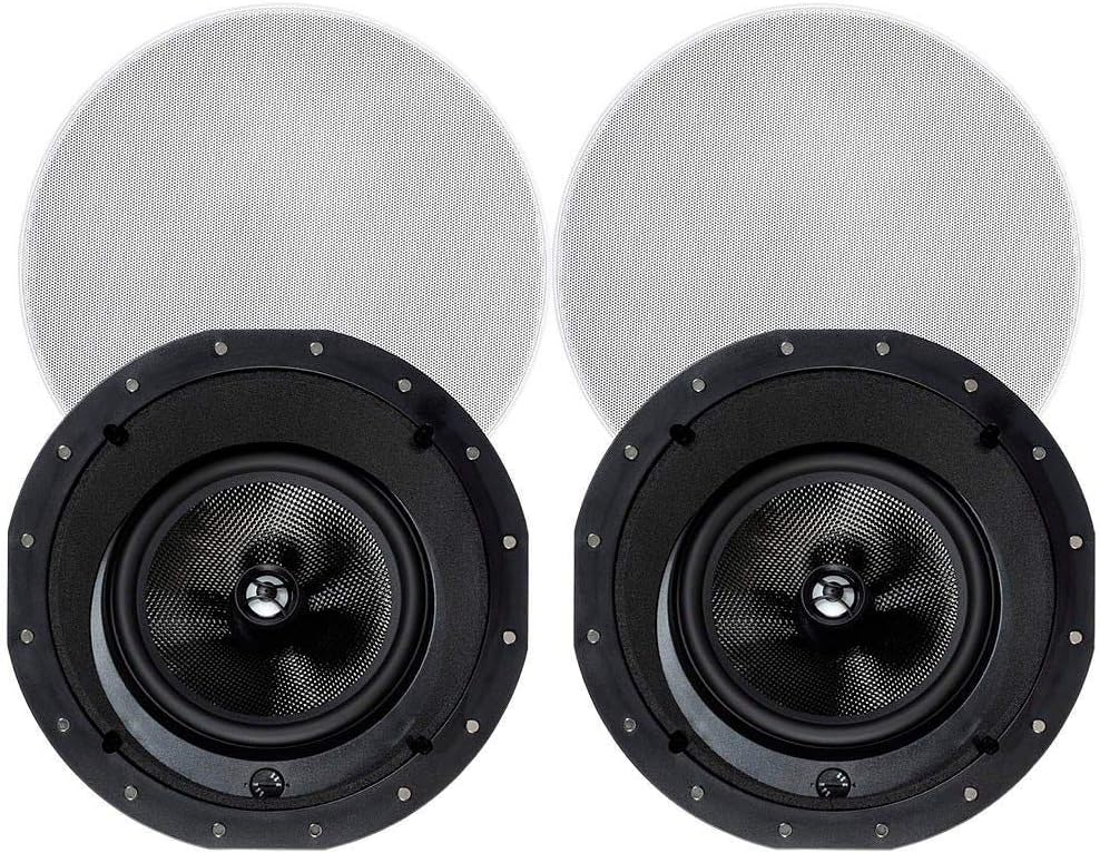 Monoprice 2-Way Carbon Fiber In-Ceiling Speakers - 8-Inch, With 15 Degree Angled Drivers, Pair, Black - Alpha Series