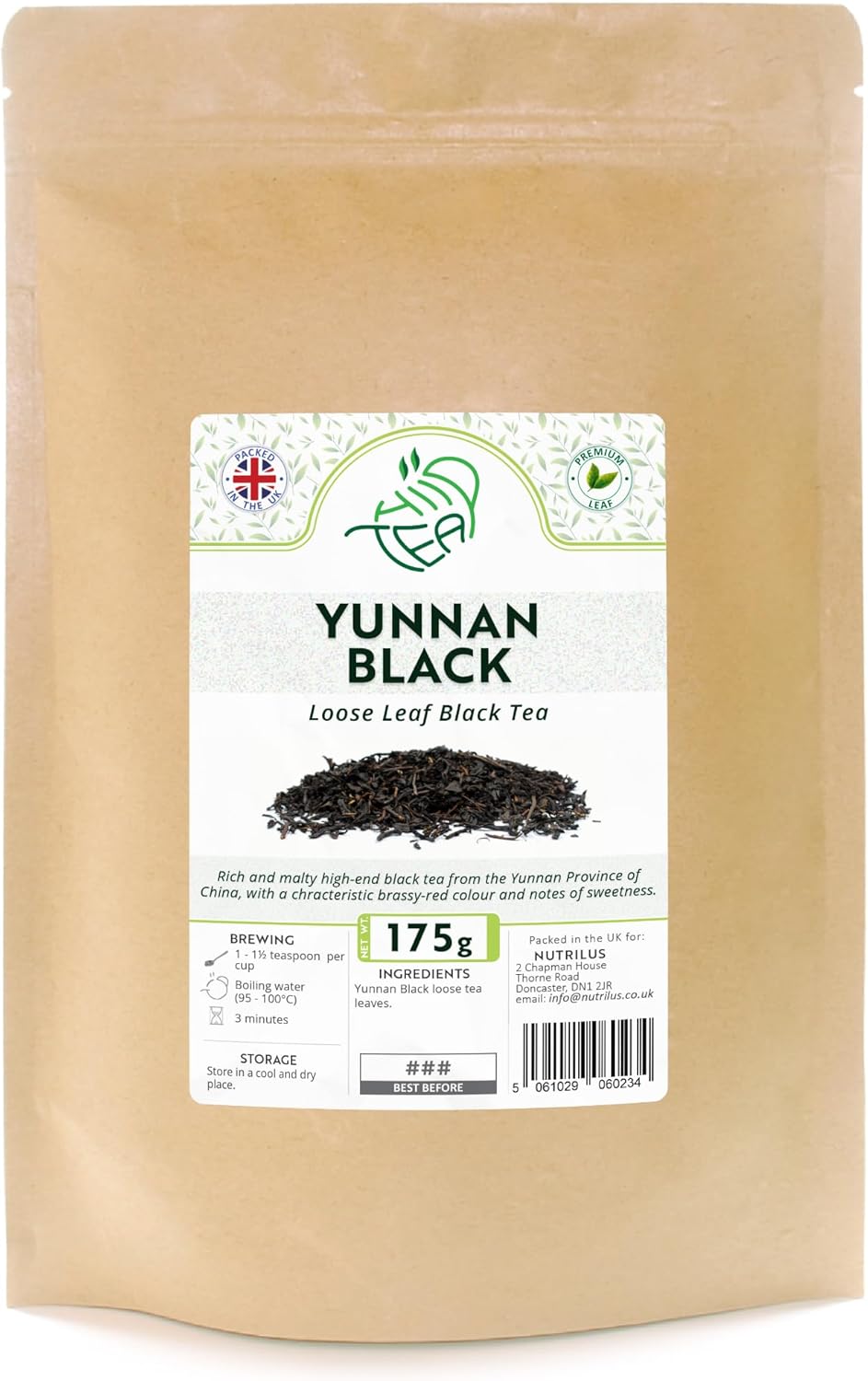 Yunnan Black Premium Loose Leaf Tea (Black, 175g)