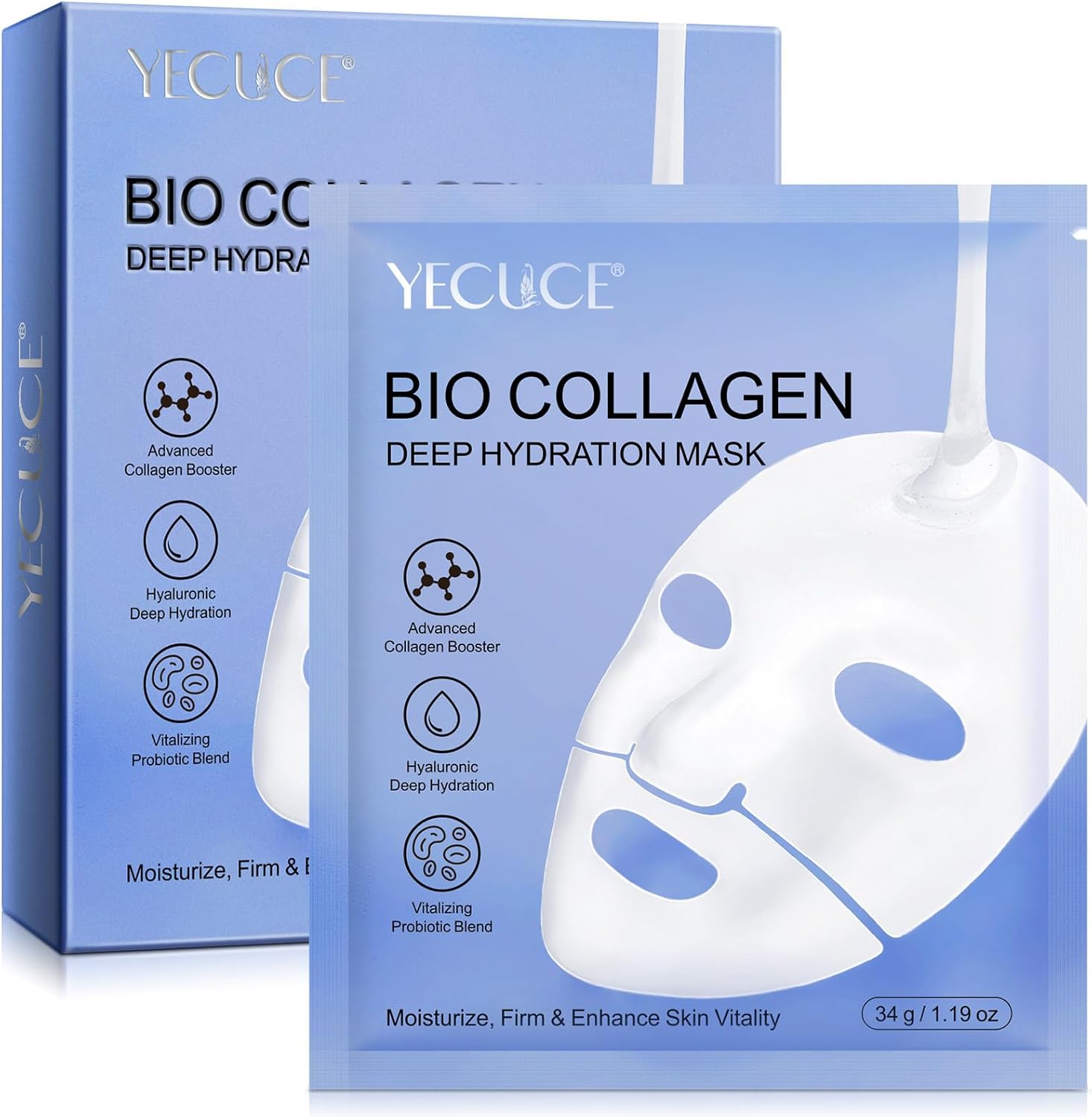 Bio Collagen Face Mask 6pcs, Intense Hydration, Reduce Fine Lines & Wrinkles, Soothing & Hydrating Overnight Hydrogel Mask, Pore Minimizing, Elasticity Improvement, Anti Aging and Rejuvinating Sheets