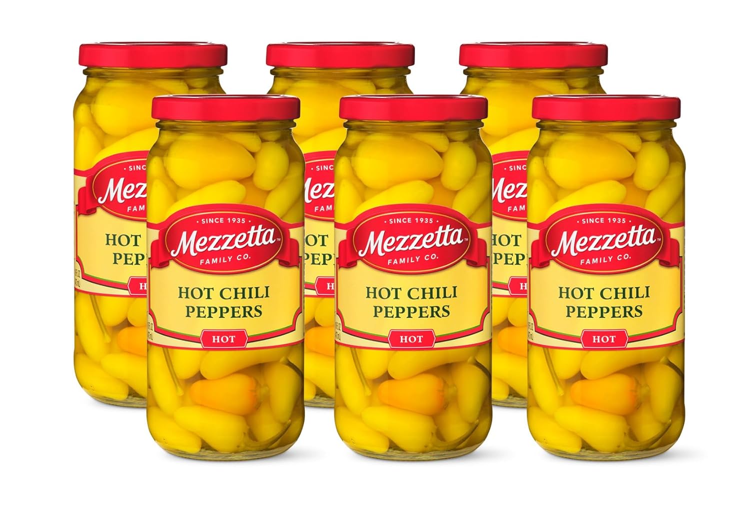 Mezzetta Hot Chili Peppers | Gluten Free, Kosher, Keto | 16 Fluid Ounce Jar (Pack of 6)