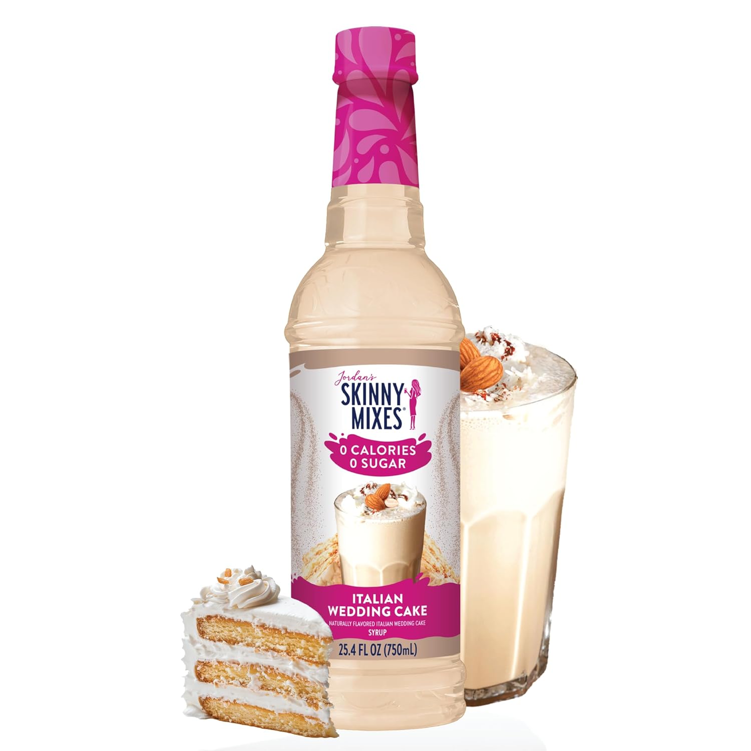 Jordan's Skinny Syrups Sugar Free Coffee Syrup, Italian Wedding Cake Syrup Flavor, Zero Calorie Flavoring for Latte, Protein Shake, Cocktail & More, Gluten Free, Keto Friendly, 25.4 Fl Oz, 1 Pack