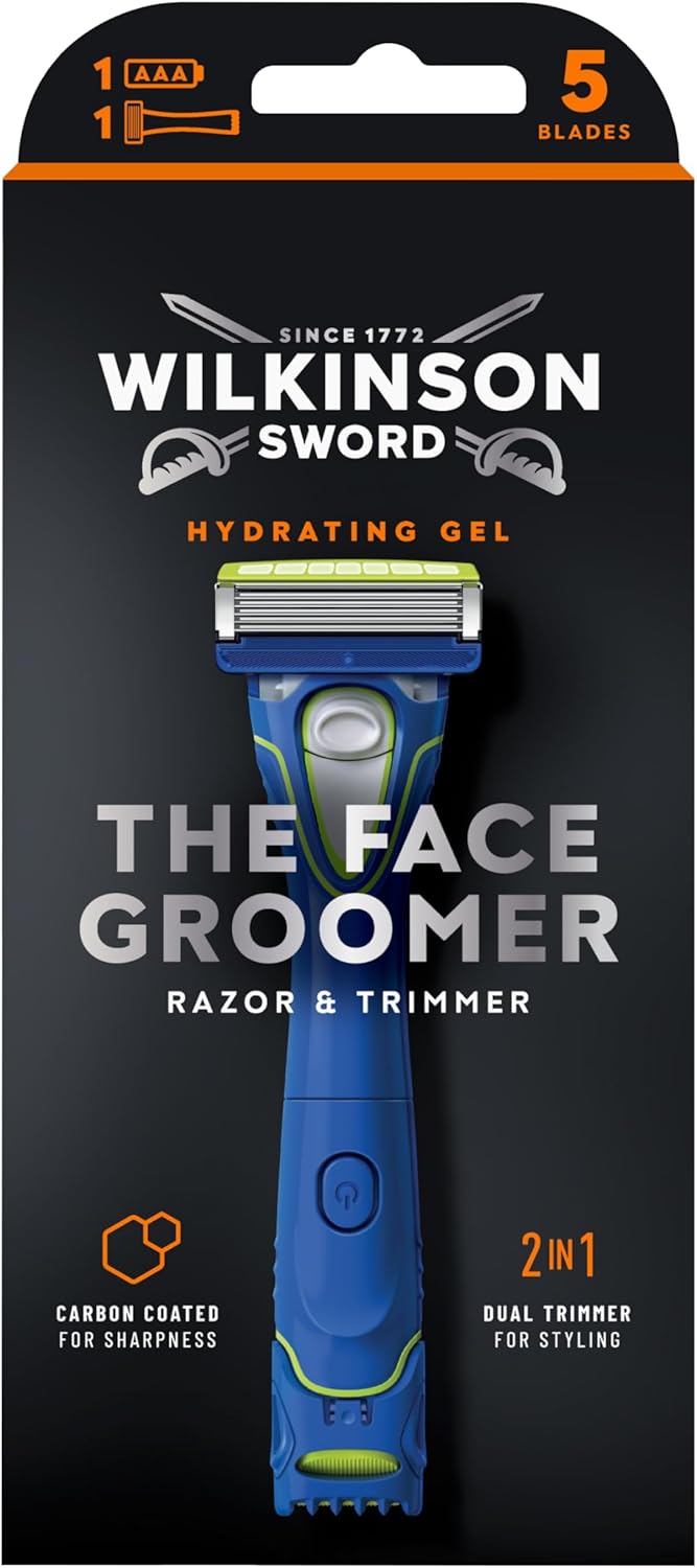 Wilkinson Sword Hydro 5 Groomer Shaver, Yellow, 1 count, Moisturizing Gel Reservoir, Compact Trimmer, Adjustable Trimmer, for Men's Personal Grooming