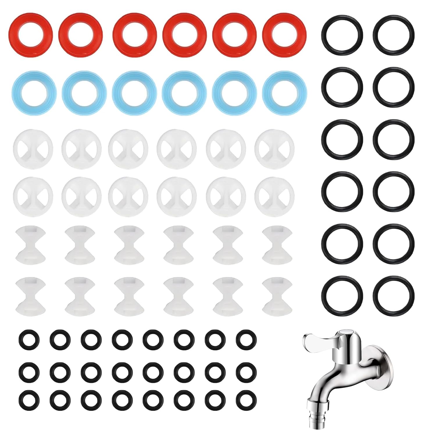 72 Pcs Mixer Tap Washers for Kitchen Sink,Tap Washers for Mixer Taps,O Type Sealing Rubber Ring,Perfect for Leaky Faucet Repair and Replacement in Bathrooms,Kitchens and Offices