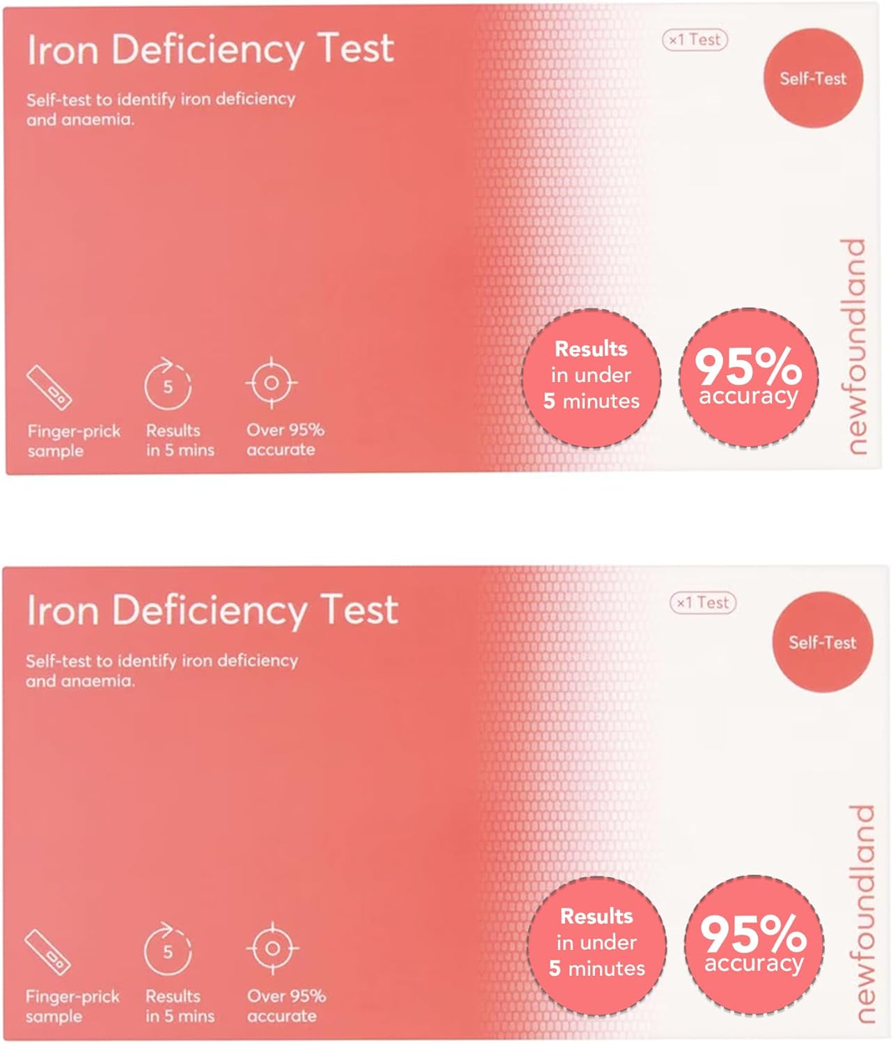 Newfoundland Iron Levels Test Kit - Anaemia Detection & Iron Deficiency - 99% Accurate Home Test for Iron Levels - Hemoglobin & Red Blood Cell Testing - CE Certified - Anaemia Test Kit 2 Pack