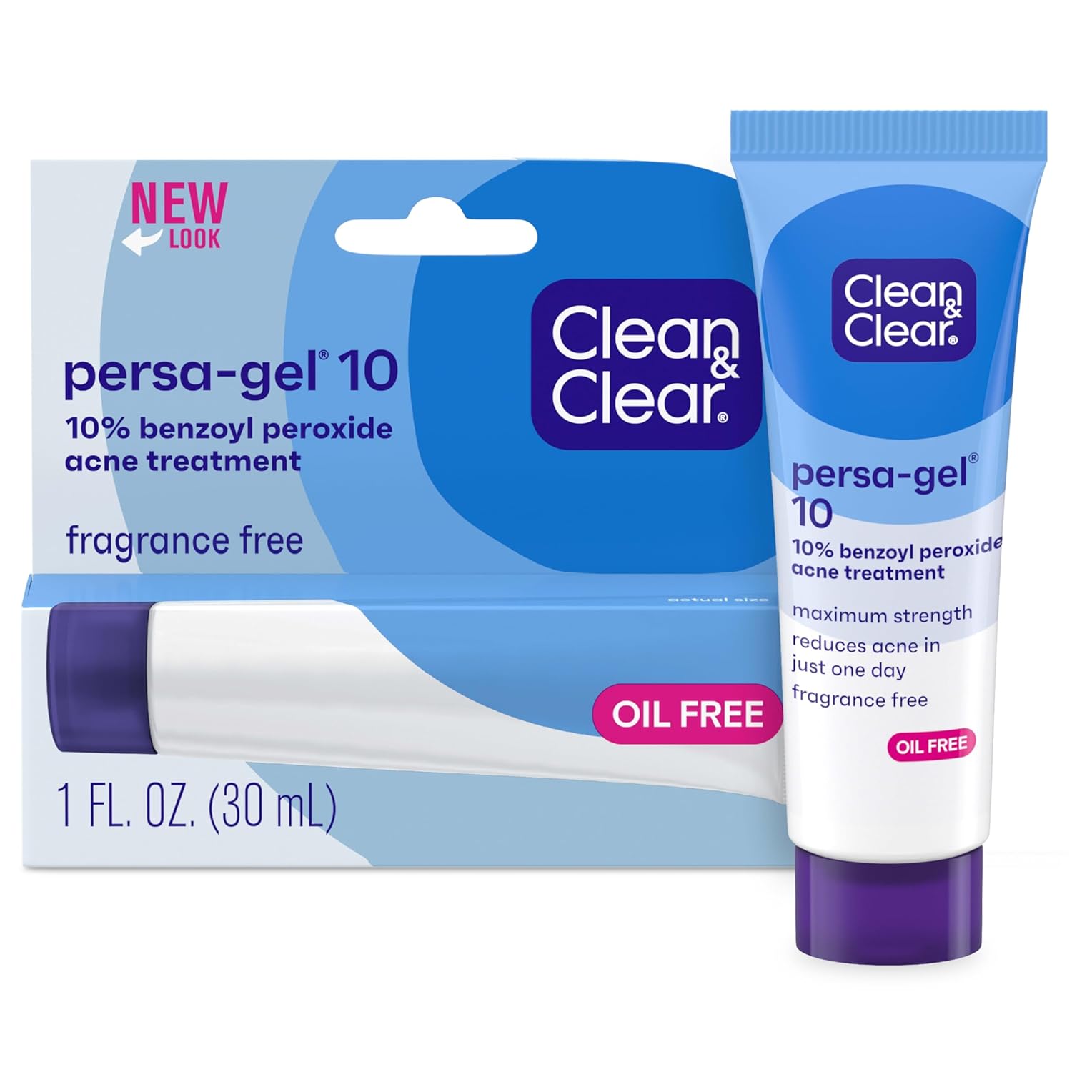 Clean & Clear Persa-Gel 10 Oil-Free Acne Spot Treatment with Maximum Strength 10% Benzoyl Peroxide, Topical Pimple Cream & Gel Medication for Face, Fragrance-Free, 1 fl. oz, 4 Pack