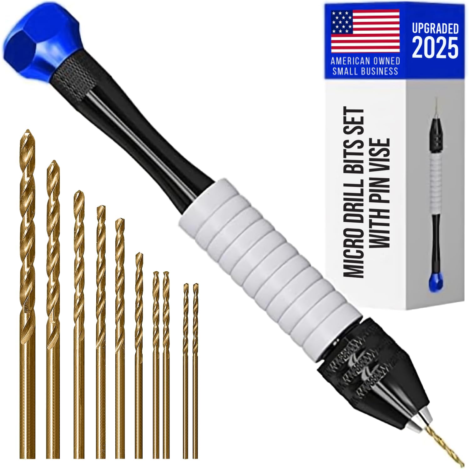Manual Craft Drill Sharp HSS Micro Mini Twist Drill Bits Set, Pin Vise Hand Drill for Jewelry Making; Small Hand Drill for Resin, Rotary Tools for Wood, Jewelry, Plastic, Miniature - Blue