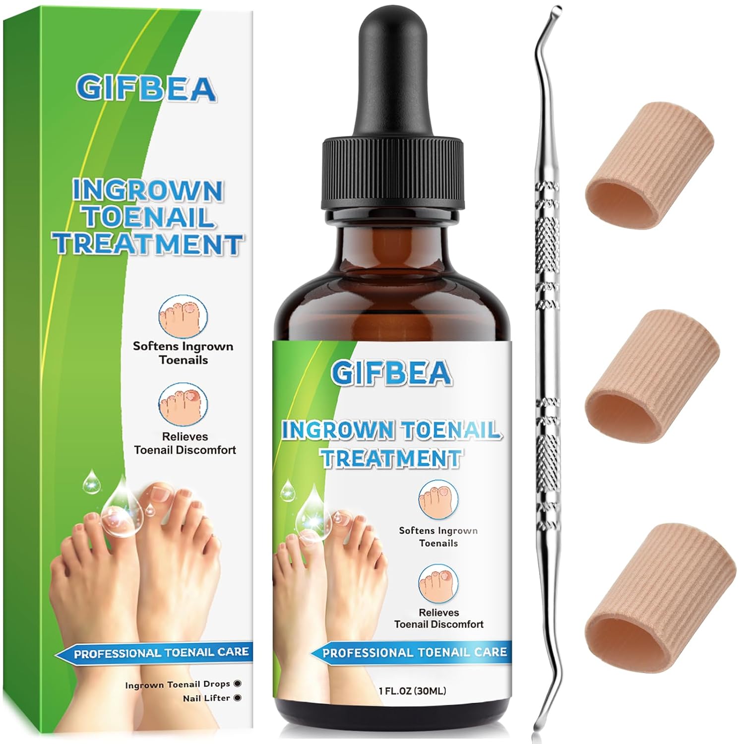 Ingrown Toenail Treatment w/Ingrown Toenail Drops Reliever & Softener,Double Sided Pedicure Nail Lifter Tool for Easy Trimming Care Thick Nail & Ingrown Toe Nail,Toenail Cleaner Kit for Men Women