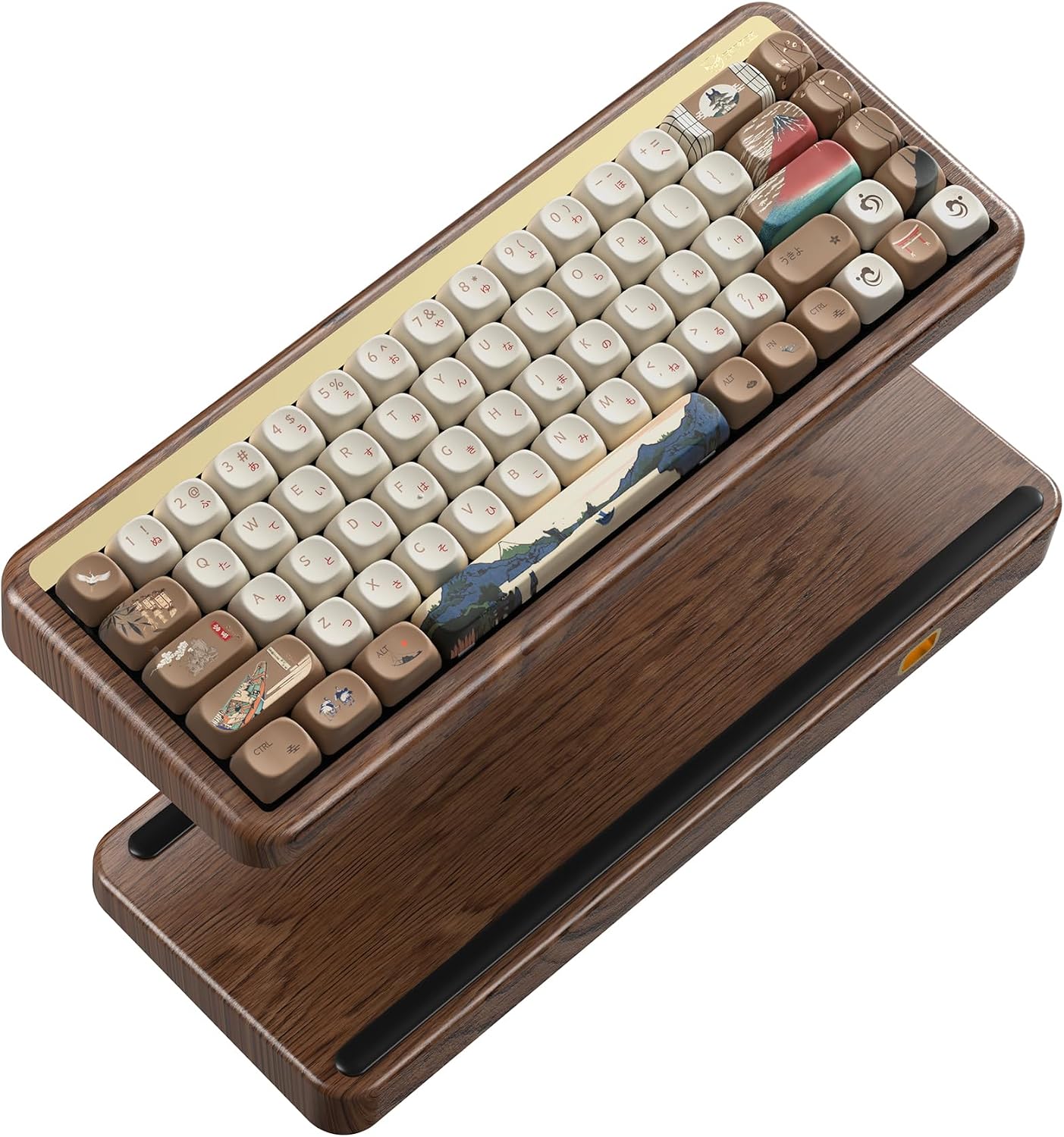 XVX M68 60% Mechanical Gaming Keyboard with Rustic Walnut Case - Hot Swappable & Wired Gasket Structure, Featuring Fugaku MOA Profile Japanese Keycaps and RGB Backlighting