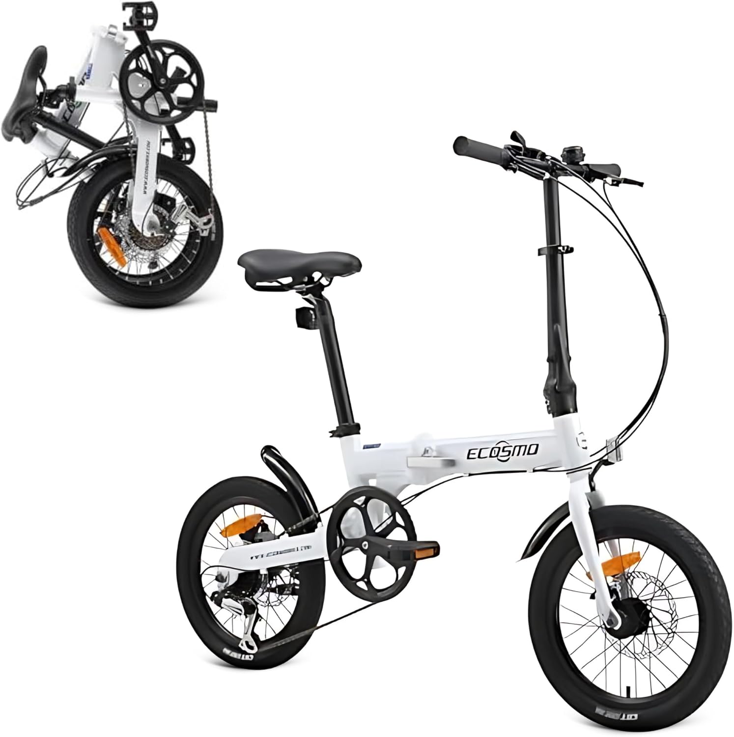 ECOSMO 16" Lightweight Alloy Folding City Bike Bicycle,6 Speeds, Dual Disc brakes, Folding Pedals - 16AF02W