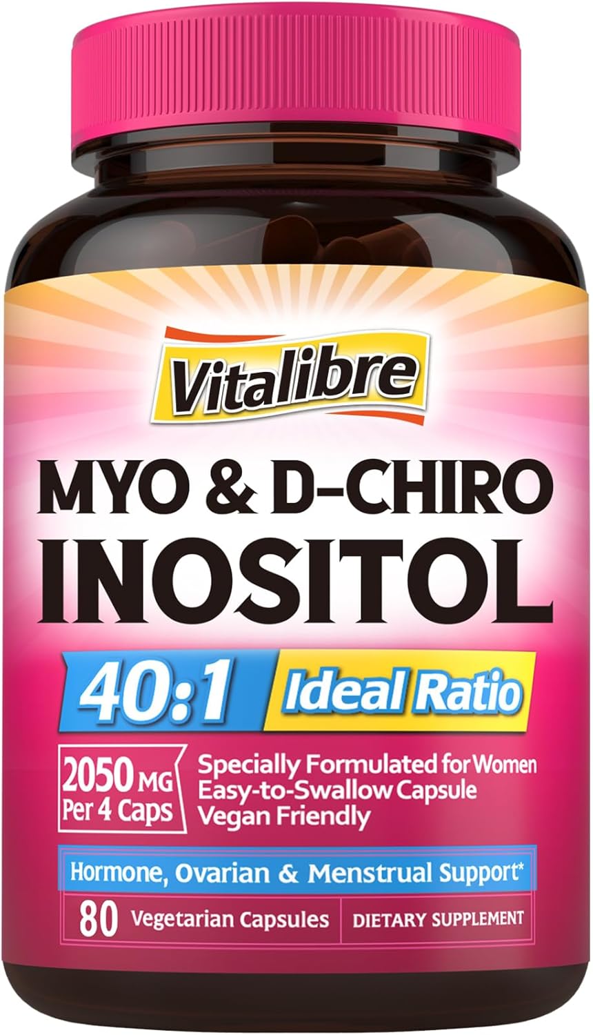 Inositol Supplement, Myo-Inositol & D-Chiro Inositol Fertility Supplements for Women, 40:1 Ideal Ratio, Hormone Balance and Ovarian Support, 80 Vegan Capsules