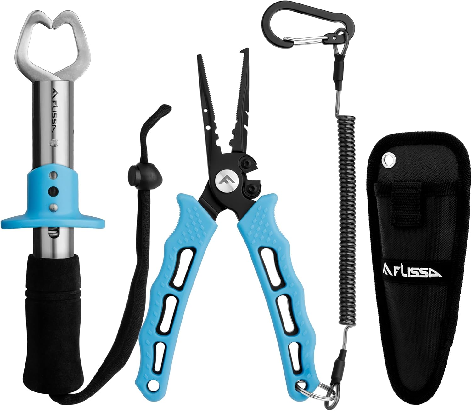 FLISSA Fishing Pliers, Fish Gripper, 2PCS Fishing Tool Kit Includes Multifunctional Fishing Pliers Hook Remover with Sheath and Stainless Steel Fish Lip Gripper, Fishing Gift
