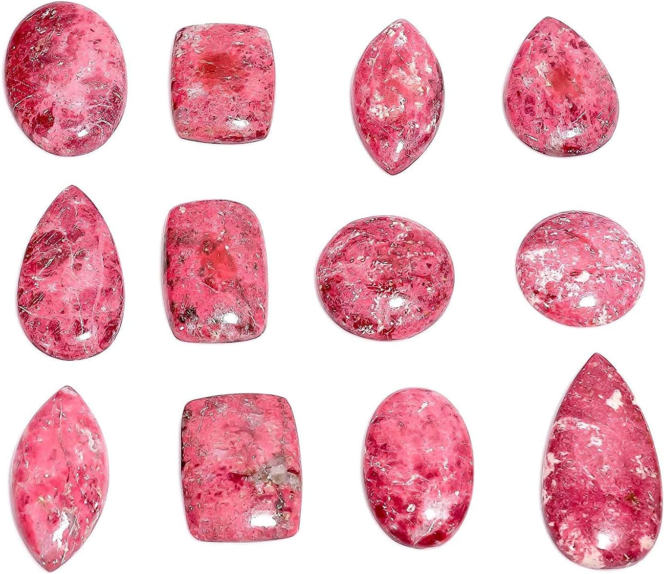 4pcs Natural Thulite Cabochon, Wholesale Gemstone Lot, Bulk Designer Crystal, Jewelry Making Supply, Loose Stones