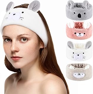 Chuangdi 4 Pieces Animal Hair Bands Face Wash Headband Spa Headband Animal Ears for Skincare Makeup Spa Headband Washing Face Coral Fleece Plush Hairband for Women Girls(Adorable Style,Cute Colors)