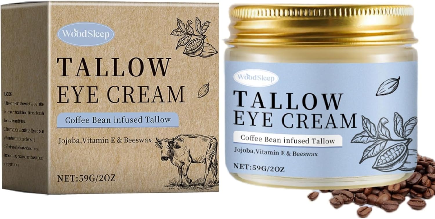 Coffee Beef Tallow Eye Cream for Dark Circles, Beef Tallow for Skin,Organic Grass Fed Beef Tallow Eye Care, Rapid Wrinkle Repair, Daily Anti-Aging Under Eye Cream, Tired Eyes, Fragrance Free,