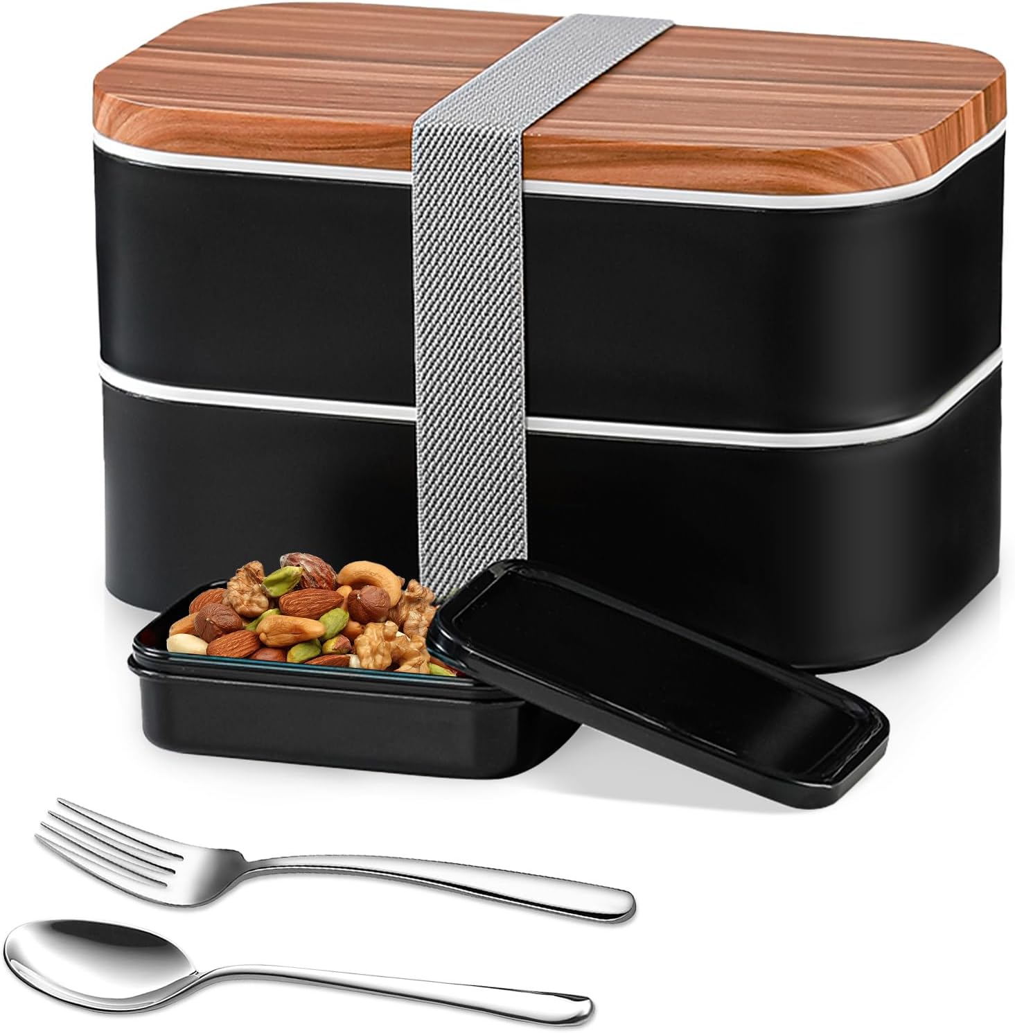 Yalucky Large lunch box 1600ml Bento Box Adul with Stainless Steel Spoon,Fork and Sauce Box Compartment Bento Lunch Box Adults Japanese Stackable Lunch Box Meal Prep Container