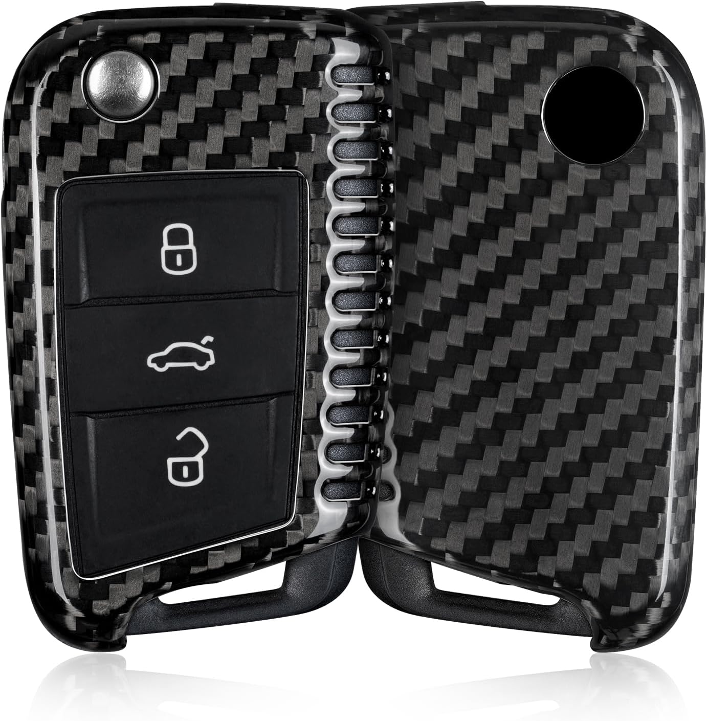 Key Fob Cover Fits VW Volkswagen MK7 Golf R GTI Polo Jetta Taos Toledo Passat Altea Amarok CC 2021;Carbon Fiber Key Shell Fits Skoda Kodiaq Cupra Leon 2019 Smart Romote Accessories Black