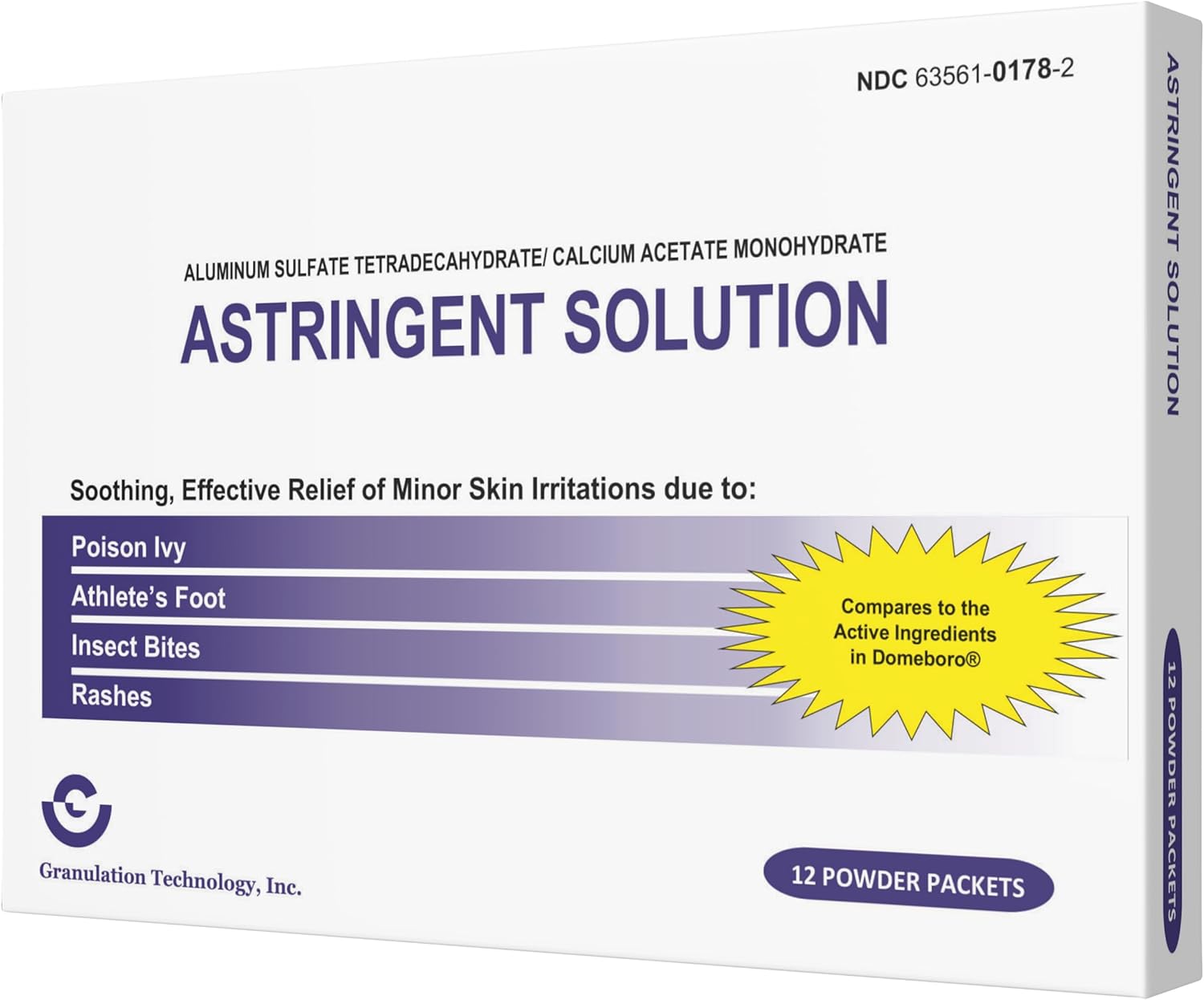 Astringent Solution Medicated Soak Rash Relief - Soothing Skin Care - 12 Count (Pack of 1), White and Purple