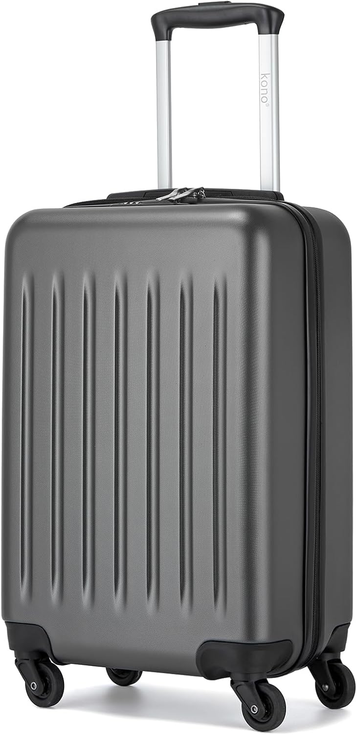 Kono Carry On Luggage 20" Lightweight Suitcase ABS Hardshell Travel Trolley case with 4 Silent Spinner Wheels (Grey)