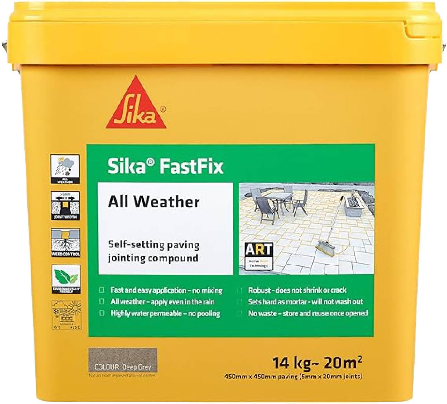 Sika – FastFix All Weather Self-Setting Paving Jointing Compound – Ready to Use – No Mixing Required - Deep Grey – 14kg – 20 sq. m